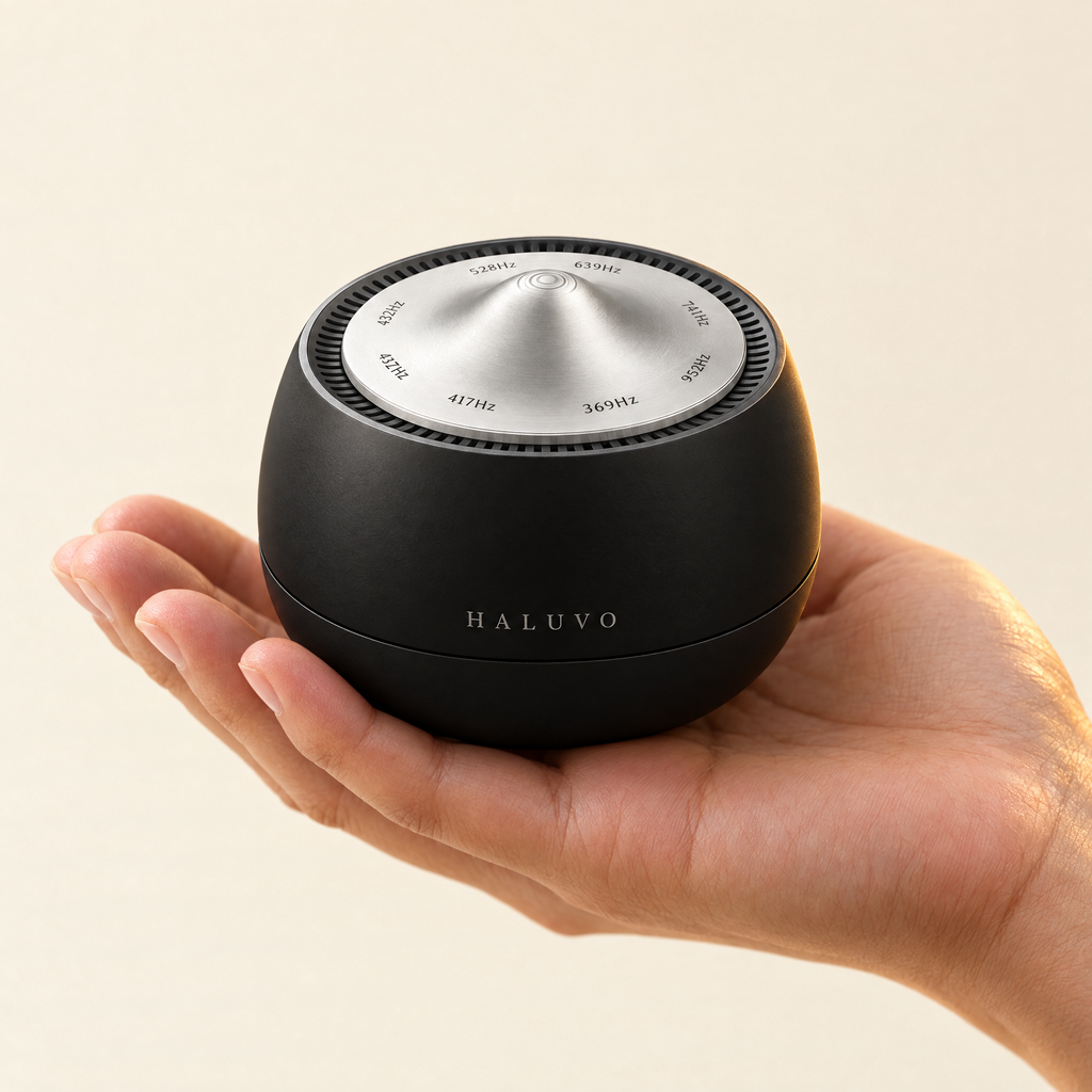 Haluvo Electronic Singing Bowl in hand