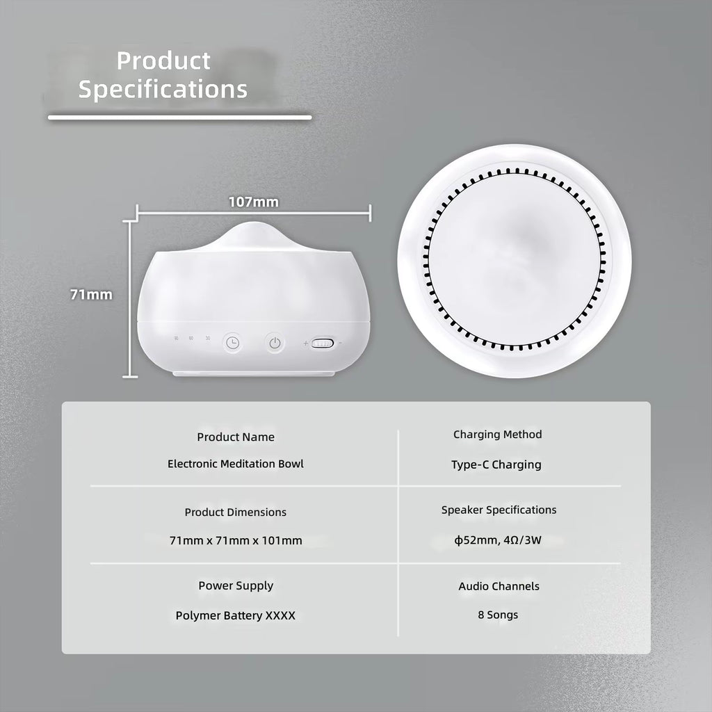 Electronic Sound-Making Meditation Bowl Portable Touch-Control Singing Bowl Timer White Noise Sleep Mindfulness Healing