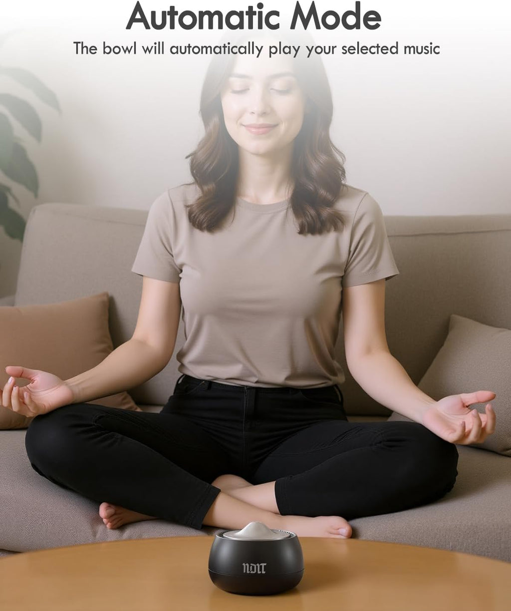 Portable Electronic Tibetan Singing Bowl, 8 Healing Frequencies (369-963Hz), Auto & Manual Modes, Vibration Therapy with Timer, USB-C Rechargeable Meditation Device for Relaxation